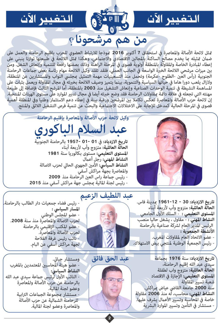 مرشحون من بينهم برلمانيون سابقا وصقور الانتخابات يتنافسون على ثلاثة مقاعد بالرحامنة يوم 7 اكتوبر القادم. مرشحون من بينهم برلمانيون سابقا وصقور الانتخابات يتنافسون على ثلاثة مقاعد بالرحامنة يوم 7 اكتوبر القادم.