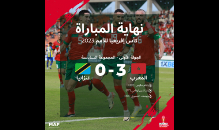 كأس إفريقيا للأمم لكرة القدم 2023 (المجموعة 6 - الجولة الأولى).. المنتخب المغربي يفوز على نظيره التنزاني (3-0)